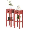HOMCOM 2-Tier Side Tables Set of 2 with Drawer and Shelf, 2 Pieces End Tables for Living Room and Hallway, Red