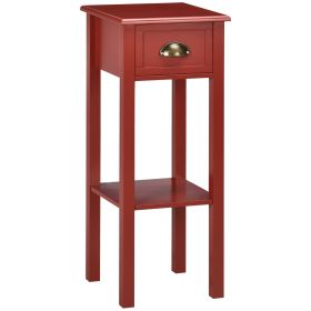 HOMCOM 2-Tier Side Table with Drawer Narrow End Table Red for Living Room Bedroom