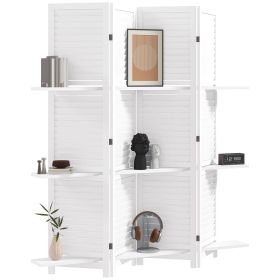 HOMCOM 67" 4-Panel Portable Room Divider, Wooden Privacy Screen with Display Shelves, Folding, White