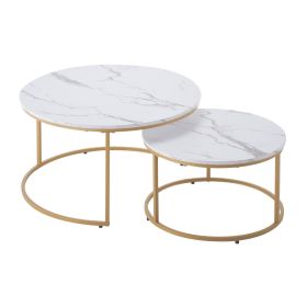VEVOR Nesting Coffee Table Set of 2, 31.5 in Round Coffee Table, Nesting Tables for Small Place, Vintage End Side Tables Night Stand with Metal Frame
