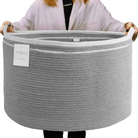 Eco living Recycled Cotton Rope Storage Basket 21.7 x 21.7 x 13.8 Inch Extra Large Basket for Cushions Blanket Pillows Toys Stylish and Eco Friendly L
