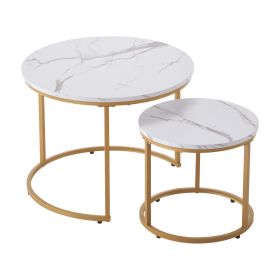 VEVOR Nesting Coffee Table Set of 2, 23.6 in Round Coffee Table, Nesting Tables for Small Place, Vintage End Side Tables Night Stand with Metal Frame