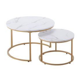 VEVOR Nesting Coffee Table Set of 2, 27.6 in Round Coffee Table, Nesting Tables for Small Place, Vintage End Side Tables Night Stand with Metal Frame