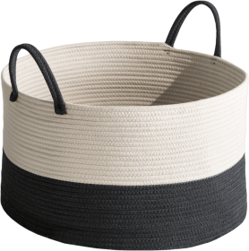 Cotton Round White Gray Laundry and Storage Basket