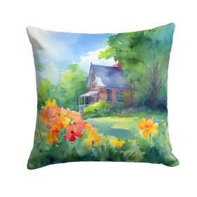 Massachusetts Mayflowers in Watercolor Throw Pillow Machine Washable, Indoor Outdoor Decorative Pillow for Couch, Bed or Patio, 18Hx18W