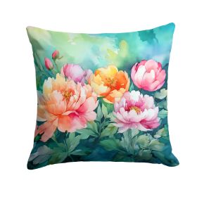 Indiana Peonies in Watercolor Throw Pillow Machine Washable, Indoor Outdoor Decorative Pillow for Couch, Bed or Patio, 18Hx18W