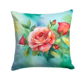 Oklahoma Roses in Watercolor Throw Pillow Machine Washable, Indoor Outdoor Decorative Pillow for Couch, Bed or Patio, 18Hx18W