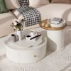 U-Can Modern Round Coffee Table Set of 2 , 360-Degree Rotatable Flower-shaped Top with 2 Drawers