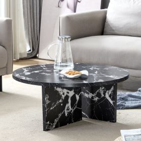 Versatile MDF Black Round Coffee Table for Various Interior Styles, Exhibiting Modern Minimalism and Nordic Charm