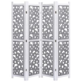 4-Panel Room Divider Gray 55.1"x65" Solid Wood