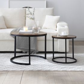 Set of 2 Coffee Table Nesting Side Round End Table Top Sturdy Metal Frame Desk Centerpiece Living Room Bedroom Apartment Modern Industrial Simple