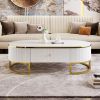Modern Oval Coffee Table with Drawers,Curved Profile Design, Gold Metal Decor, Center Table for Living Room in 47.2"
