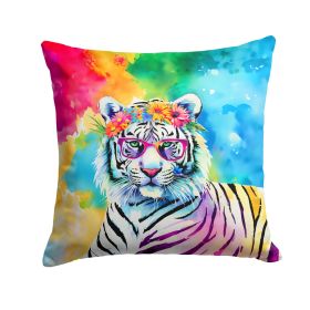NEW Hippie Animal White Tiger Throw Pillow Machine Washable, Indoor Outdoor Decorative Pillow for Couch, Bed or Patio, 14Hx14W