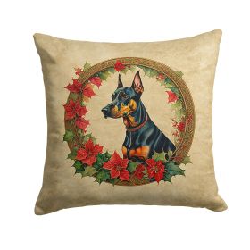 Doberman Pinscher Christmas Flowers Throw Pillow Machine Washable, Indoor Outdoor Decorative Pillow for Couch, Bed or Patio, 14Hx14W