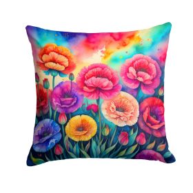 Colorful Carnations Throw Pillow Machine Washable, Indoor Outdoor Decorative Pillow for Couch, Bed or Patio, 14Hx14W