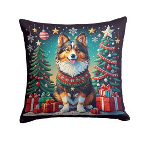 Sheltie Christmas Throw Pillow Machine Washable, Indoor Outdoor Decorative Pillow for Couch, Bed or Patio, 14Hx14W