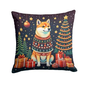 Shiba Inu Christmas Throw Pillow Machine Washable, Indoor Outdoor Decorative Pillow for Couch, Bed or Patio, 14Hx14W