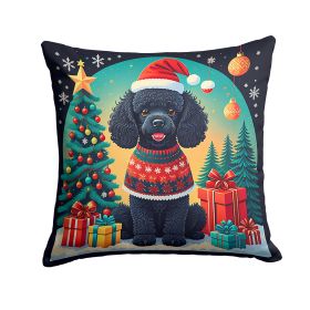 Black Toy Poodle Christmas Throw Pillow Machine Washable, Indoor Outdoor Decorative Pillow for Couch, Bed or Patio, 14Hx14W