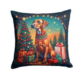 Rhodesian Ridgeback Christmas Throw Pillow Machine Washable, Indoor Outdoor Decorative Pillow for Couch, Bed or Patio, 14Hx14W