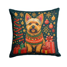 Norwich Terrier Christmas Throw Pillow Machine Washable, Indoor Outdoor Decorative Pillow for Couch, Bed or Patio, 14Hx14W