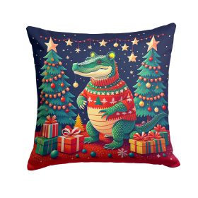 Alligator Christmas Throw Pillow Machine Washable, Indoor Outdoor Decorative Pillow for Couch, Bed or Patio, 14Hx14W