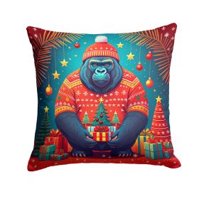 Gorilla Christmas Throw Pillow Machine Washable, Indoor Outdoor Decorative Pillow for Couch, Bed or Patio, 14Hx14W