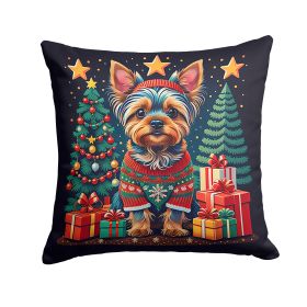 Yorkie Yorkshire Terrier Christmas Throw Pillow Machine Washable, Indoor Outdoor Decorative Pillow for Couch, Bed or Patio, 14Hx14W