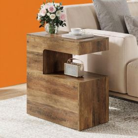 1 pcs C-Shaped End Table, 25.59" Couch Side Table with 2-Tier Storage Shelf, Farmhouse TV Tray for Sofa, Living Room