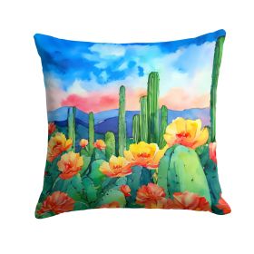 Arizona Saguaro Cactus Blossom in Watercolor Throw Pillow Machine Washable, Indoor Outdoor Decorative Pillow for Couch, Bed or Patio, 14Hx14W