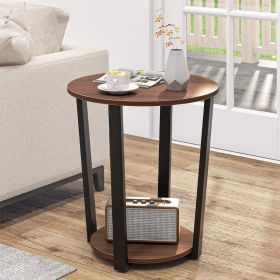Round End Table with Open Shelf and Metal Frame