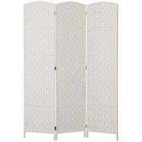 HOMCOM Room Divider, 3 Panel Folding Privacy Screen, 6FT Tall Portable Weave Partition Wall Divider for Bedroom, White