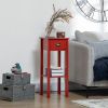 HOMCOM 2-Tier Side Table with Drawer Narrow End Table Red for Living Room Bedroom