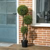 HOMCOM 45.3" Artificial Ball Boxwood Topiary Tree Fake Plant in Pot for Indoor Outdoor Living Room Decoration Light Green