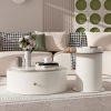 U-Can Modern Round Coffee Table Set of 2 , 360-Degree Rotatable Flower-shaped Top with 2 Drawers