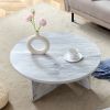 A Multi-style Decor Friendly MDF White Round Coffee Table, Featuring Modern Minimalism and Nordic Flair, with Dimensions of 31.5*31.5*13.98 Inches.