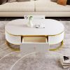 Modern Oval Coffee Table with Drawers,Curved Profile Design, Gold Metal Decor, Center Table for Living Room in 47.2"