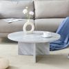 A Multi-style Decor Friendly MDF White Round Coffee Table, Featuring Modern Minimalism and Nordic Flair, with Dimensions of 31.5*31.5*13.98 Inches.