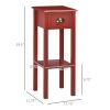 HOMCOM 2-Tier Side Table with Drawer Narrow End Table Red for Living Room Bedroom