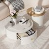 U-Can Modern Round Coffee Table Set of 2 , 360-Degree Rotatable Flower-shaped Top with 2 Drawers