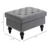 HOMCOM Storage Ottoman 25" with Removable Lid Button-Tufted Fabric Bench Wood Legs Grey Footrest Seat