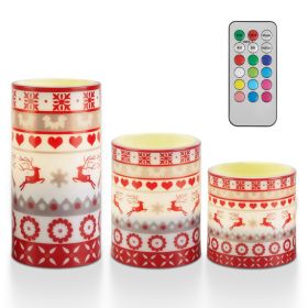 3Pack Christmas Flameless LED Candles Deer Flickering Candle Lights Pillar Candles With 3 Lighting Modes Timer Remote Control (Option: 3Pack)