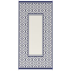 Reversible Outdoor Rug, Waterproof Plastic Straw With Carry Bag, 9 X 18, Blue & White Gourd Border (Color: Blue)