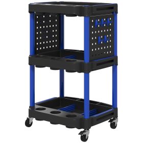 3-Tier Rolling Tool Cart, 200 LBS Capacity Plastic Utility Cart With Side Shelves For Garage Workshop, Black & Dark Blue (Color: Blue)