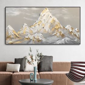 Hand Painted Oil Painting White Snow Mountain Art On Canvas Gold Leaf Texture Painting Abstract Landscape Oil Painting Wabi Sabi Wall Art Minimal (style: 01, size: 150x220cm)