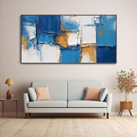 Abstract Textured Canvas Oil Painting Textured Geometric Blues & Gold Modern 3D Wall Art Contemporary Home Décor Hand-painted Unique Gift (style: 01, size: 60x120cm)