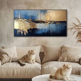 Abstract Textured Canvas Painting 3D Wall Art Blue and Gold Hand-Painted Art Modern Wall Décor Unique Gift Original Artwork Home Decor (style: 01, size: 40x80cm)
