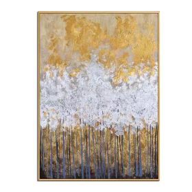 Knife drawn textured art on canvas handmade gold and silver landscape wall art picture poster for living room Entrance no framed (size: 70x140cm)