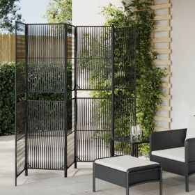 Room Divider 6 Panels Black Poly Rattan (Color: Black)