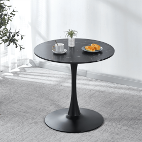 31.5" Tulip Table Mid-century Dining Table for 2-4 people With Round Mdf Table Top, Pedestal Dining Table, End Table Leisure Coffee Table (Color: Marble Black, Material: MDF)