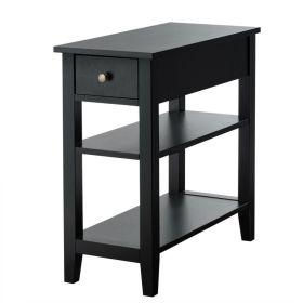 3-Tier End Table with Drawer slideway and Double Shelves (Select: style 2, Color: Black)